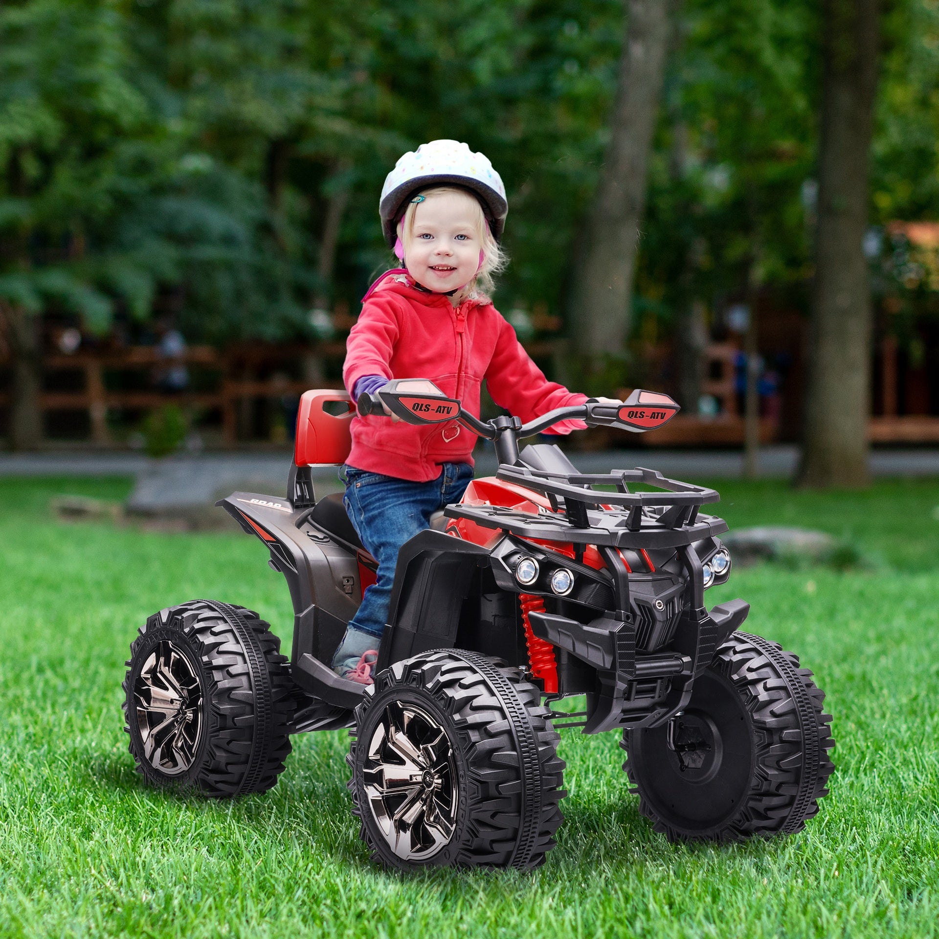 Aosom 12V 4 Wheeler Kids ATV with Music, Headlights for 37-60 Months Boys and Girls, Red