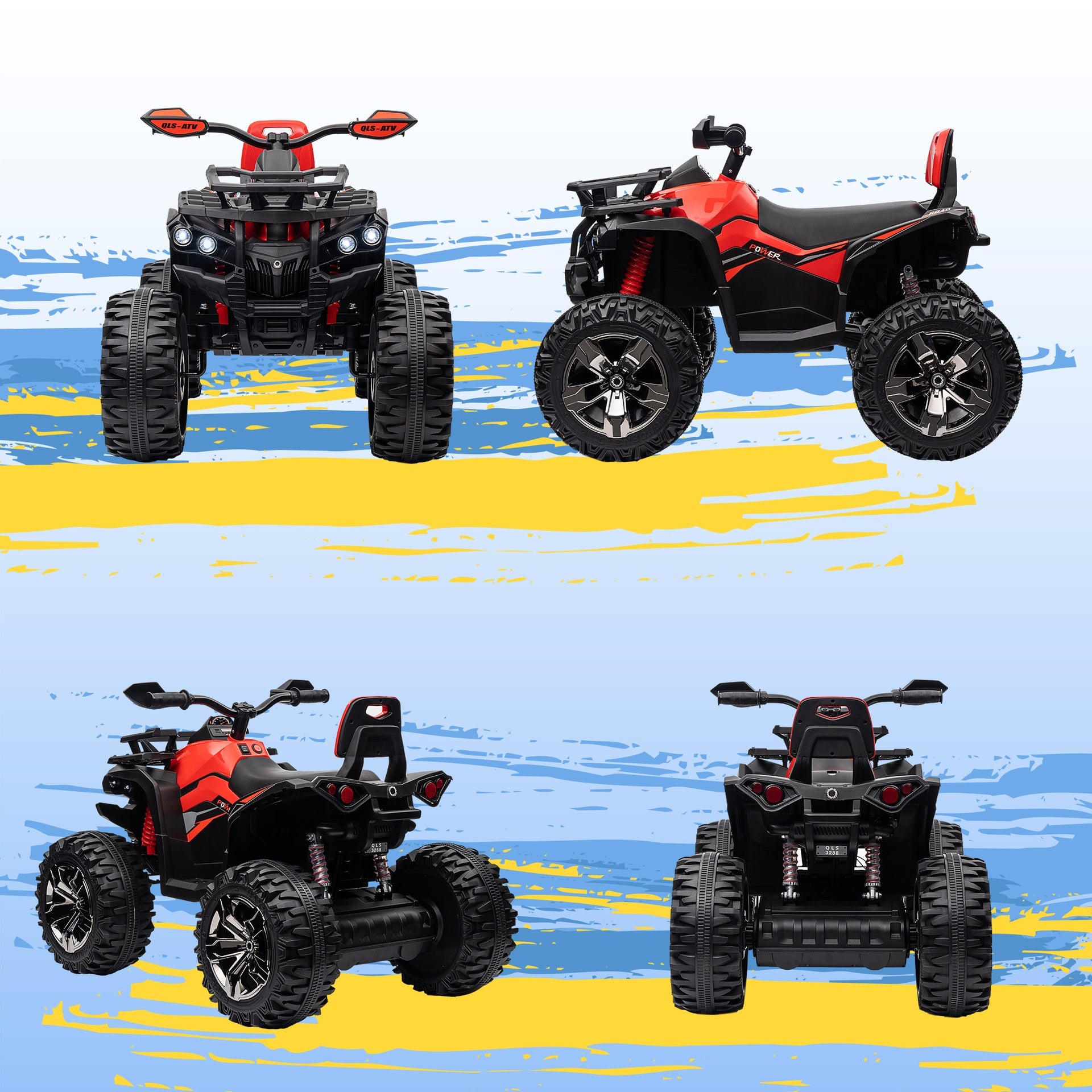 Aosom 12V 4 Wheeler Kids ATV with Music, Headlights for 37-60 Months Boys and Girls, Red