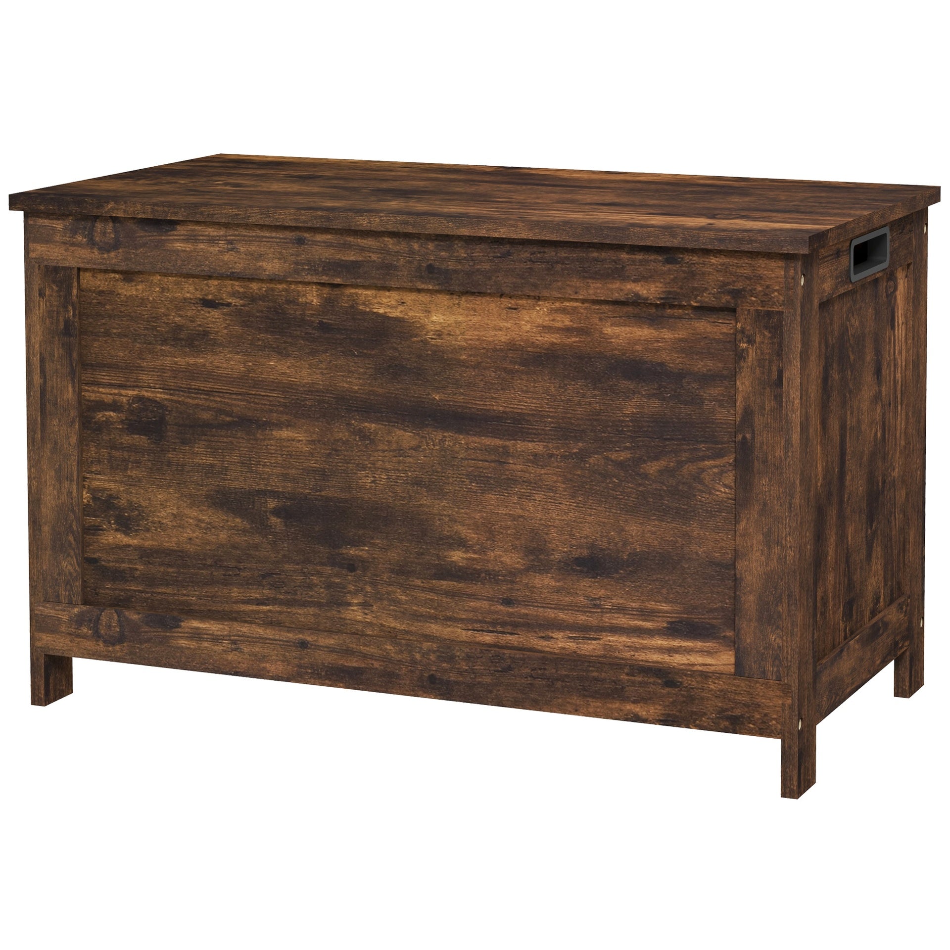 HOMCOM 29.9" Storage Trunk w/ 2 Safety Hinges, Wooden Storage Bench w/ Side Handles, Storage Chest for Playroom, Rustic Brown