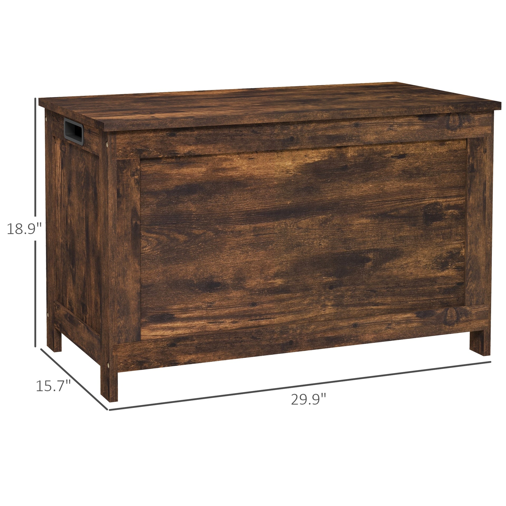 HOMCOM 29.9" Storage Trunk w/ 2 Safety Hinges, Wooden Storage Bench w/ Side Handles, Storage Chest for Playroom, Rustic Brown