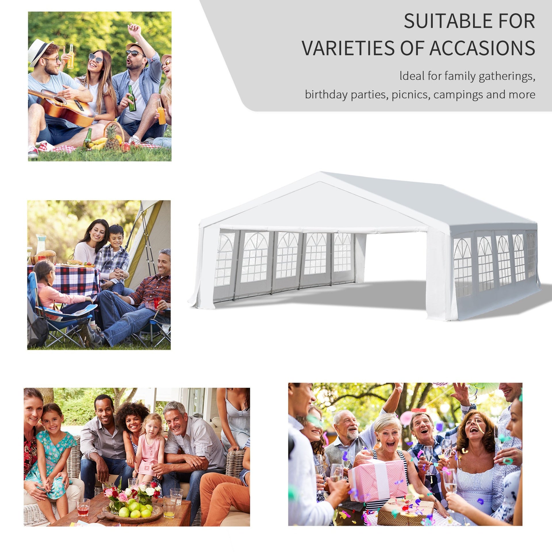 Outsunny Heavy Duty Wedding Canopy 20x32 Outdoor Shelter for Weddings, Parties, BBQ White