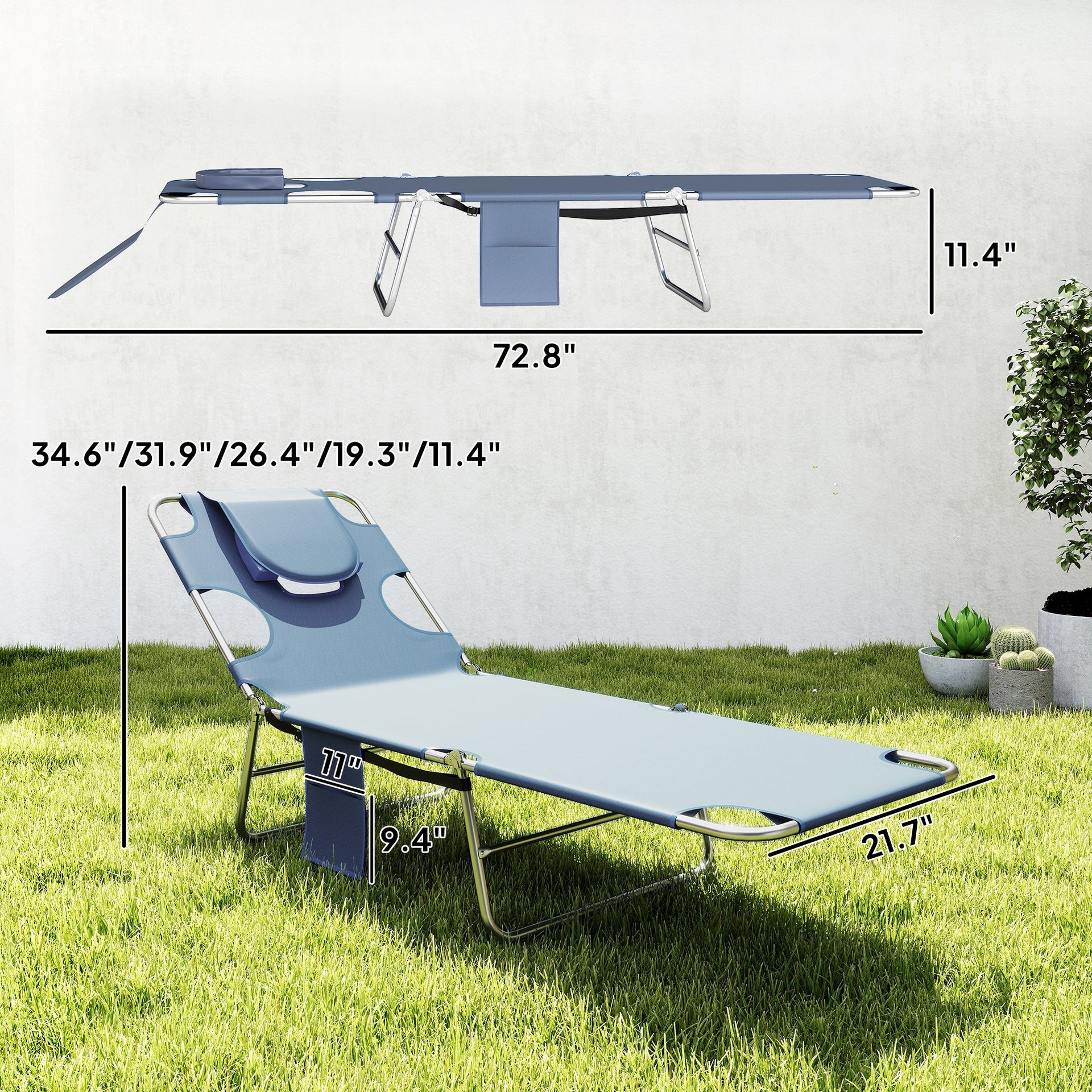 Outsunny 2 Tanning Chairs with Face Hole, 5-Level Adjustable Outdoor Chaise Lounge Chair with Pillow for Beach, Pool, Gray