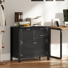 HOMCOM Lateral Filing Cabinet, Farmhouse File Cabinet with 4 Drawers, Fit Letter/A4/Legal Hanging Files, Black
