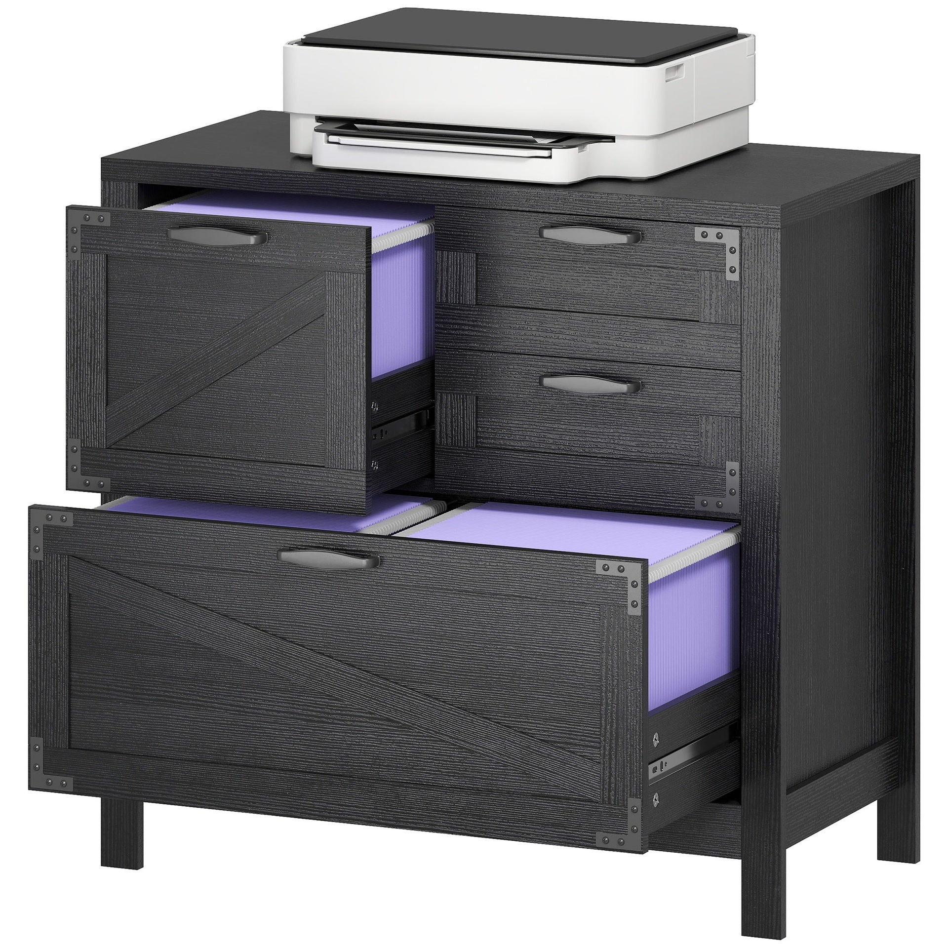 HOMCOM Lateral Filing Cabinet, Farmhouse File Cabinet with 4 Drawers, Fit Letter/A4/Legal Hanging Files, Black