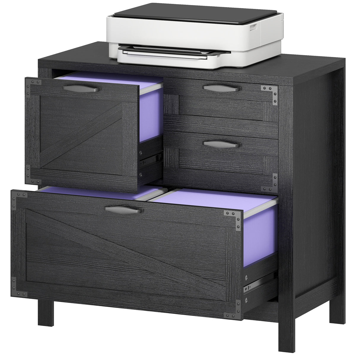 HOMCOM Lateral Filing Cabinet, Farmhouse File Cabinet with 4 Drawers, Fit Letter/A4/Legal Hanging Files, Black