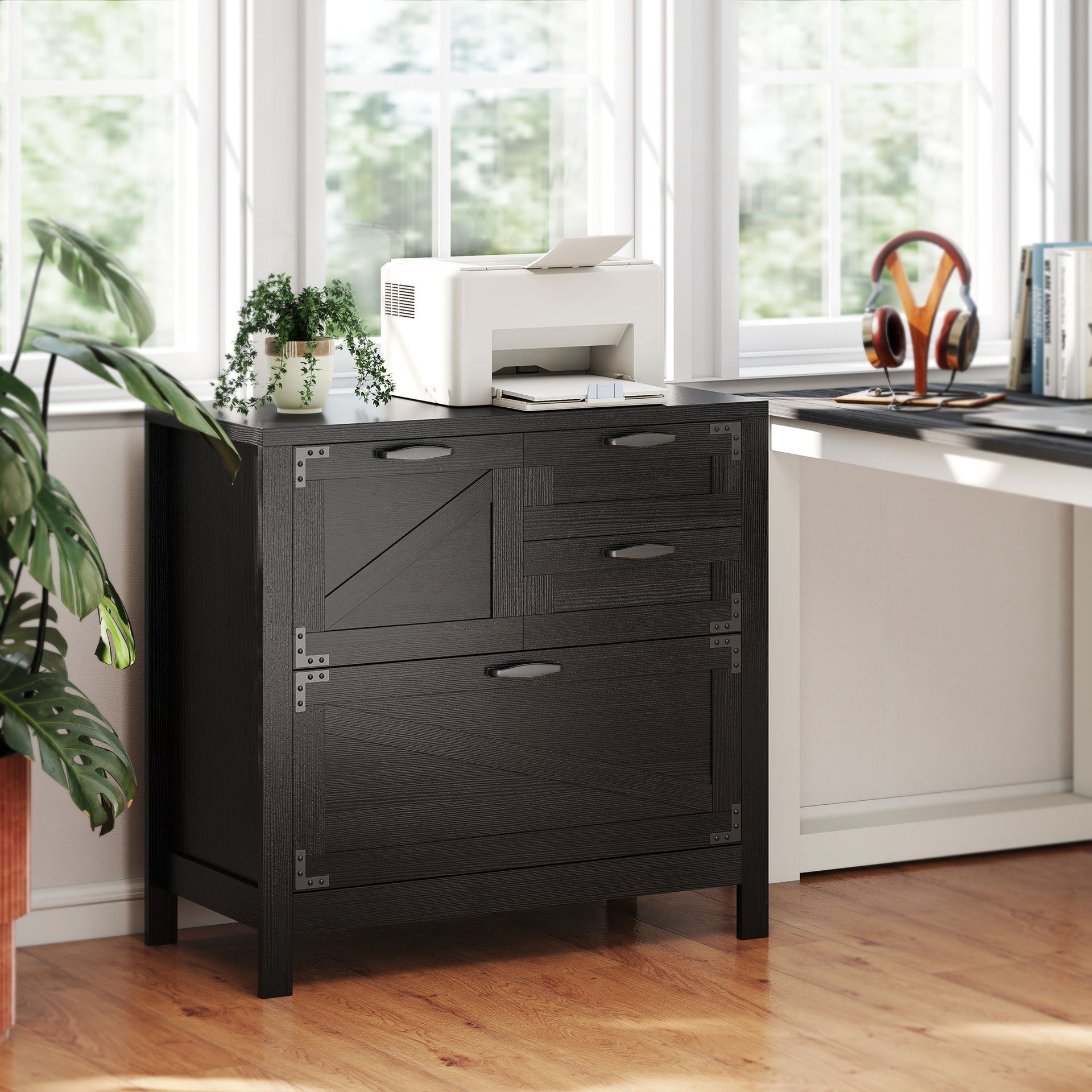 HOMCOM Lateral Filing Cabinet, Farmhouse File Cabinet with 4 Drawers, Fit Letter/A4/Legal Hanging Files, Black
