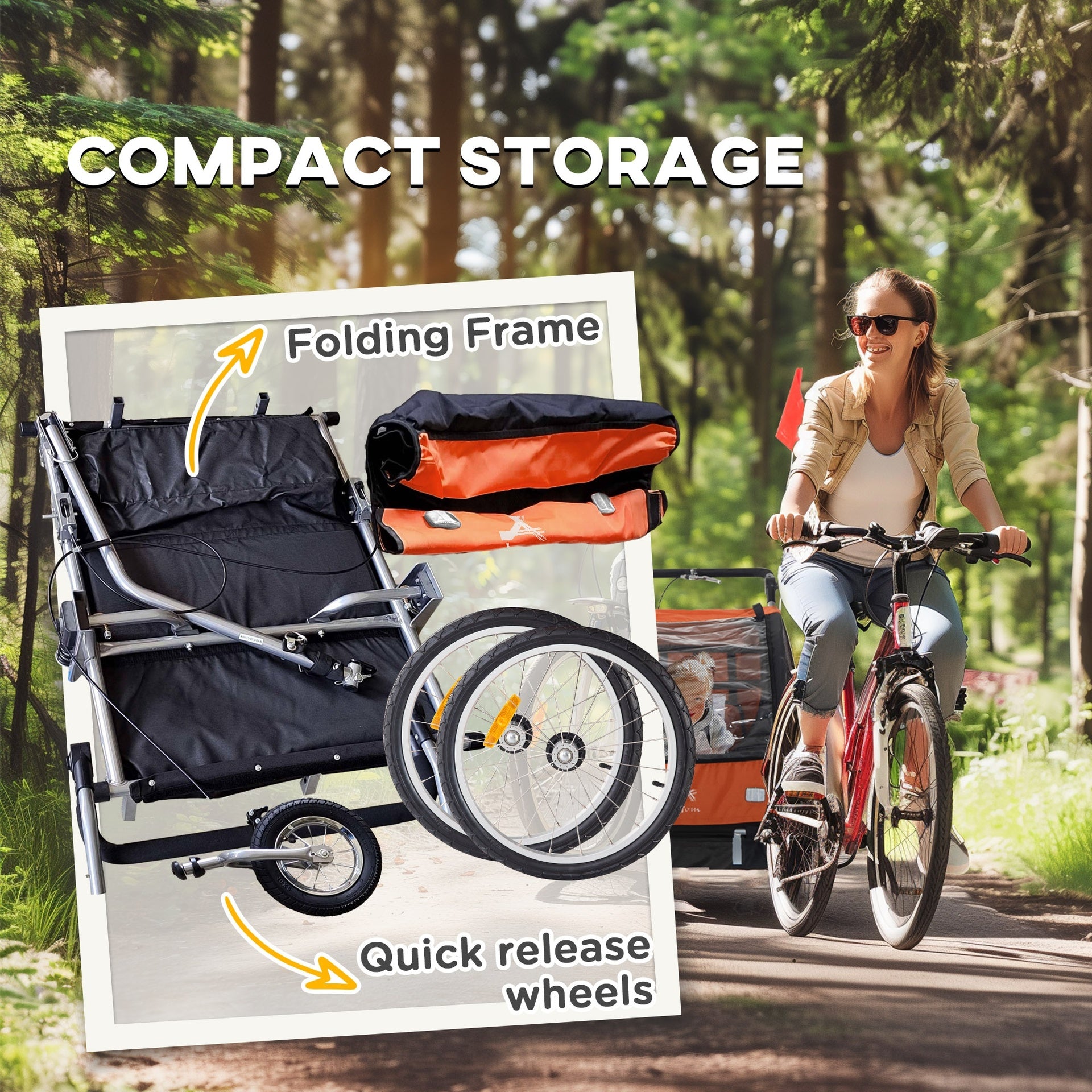 Aosom 2-Seat Elite 360 Swivel Bike Trailer for Kids Bicycle Cargo Trailer with Water-Resistant Windows, Black and Orange