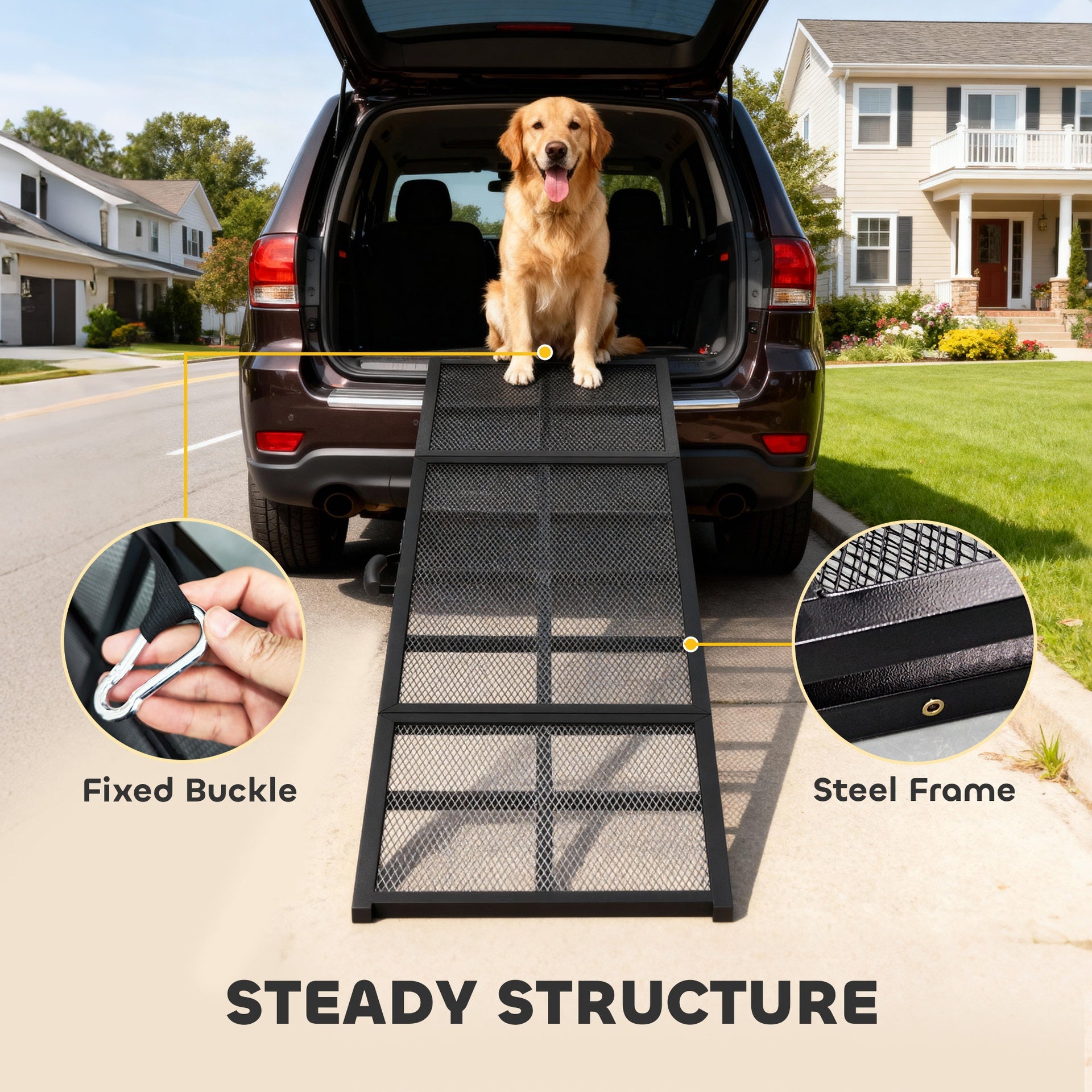 PawHut Dog Car Ramp, 75" x 20" Extra Long and Wide, Non-Slip Surface, Folding Portable Pet Ramp for Large, Small & Senior Dogs