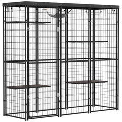 PawHut Weld Wire Catio Outdoor Indoor with Waterproof Cover, 4 Jumping Platforms, Hammock, for 1-3 Kittens, 69" x 22" x 62"