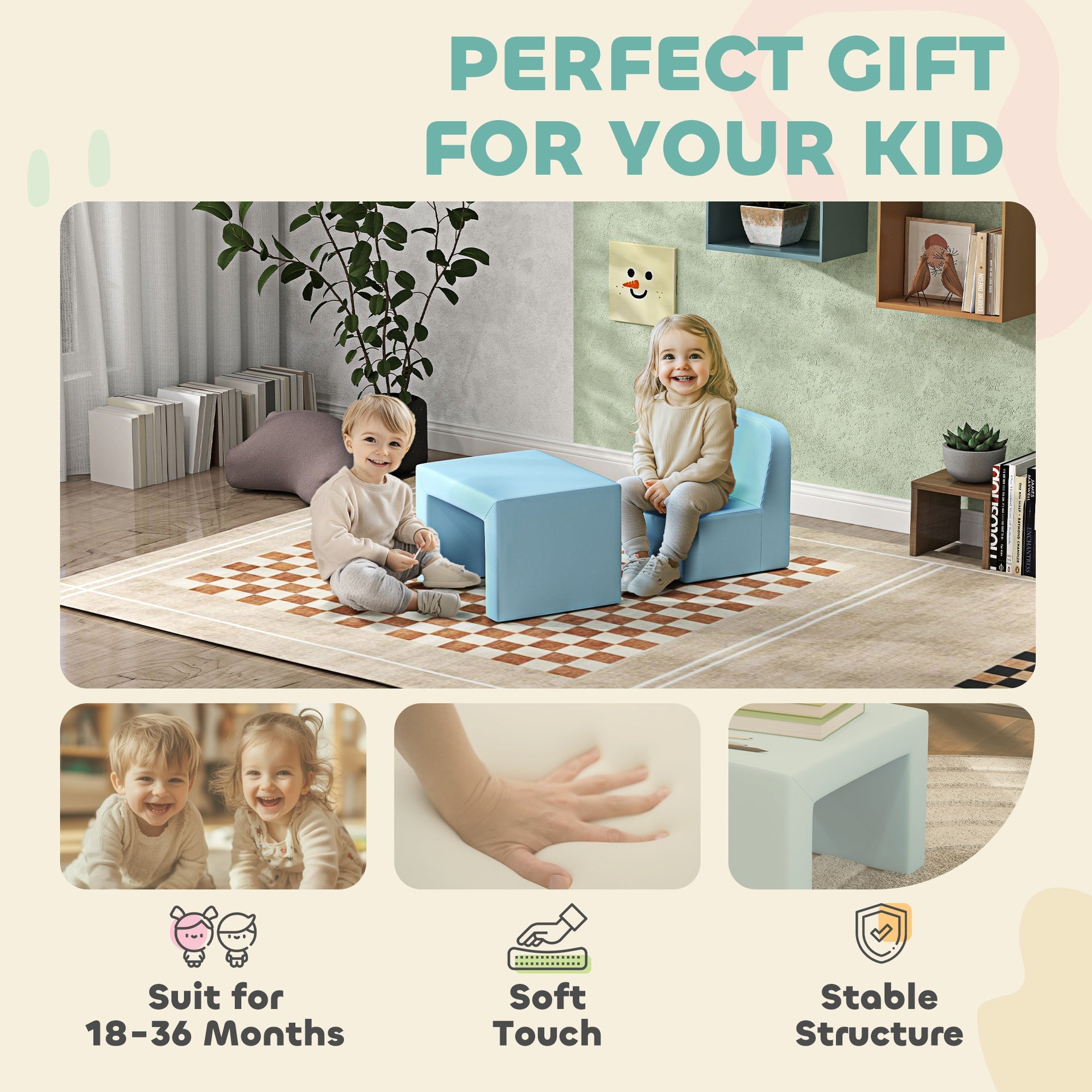 Qaba 2-in-1 Convertible Table and Chair Set for Boys Girls for Boys Girls, Light Blue