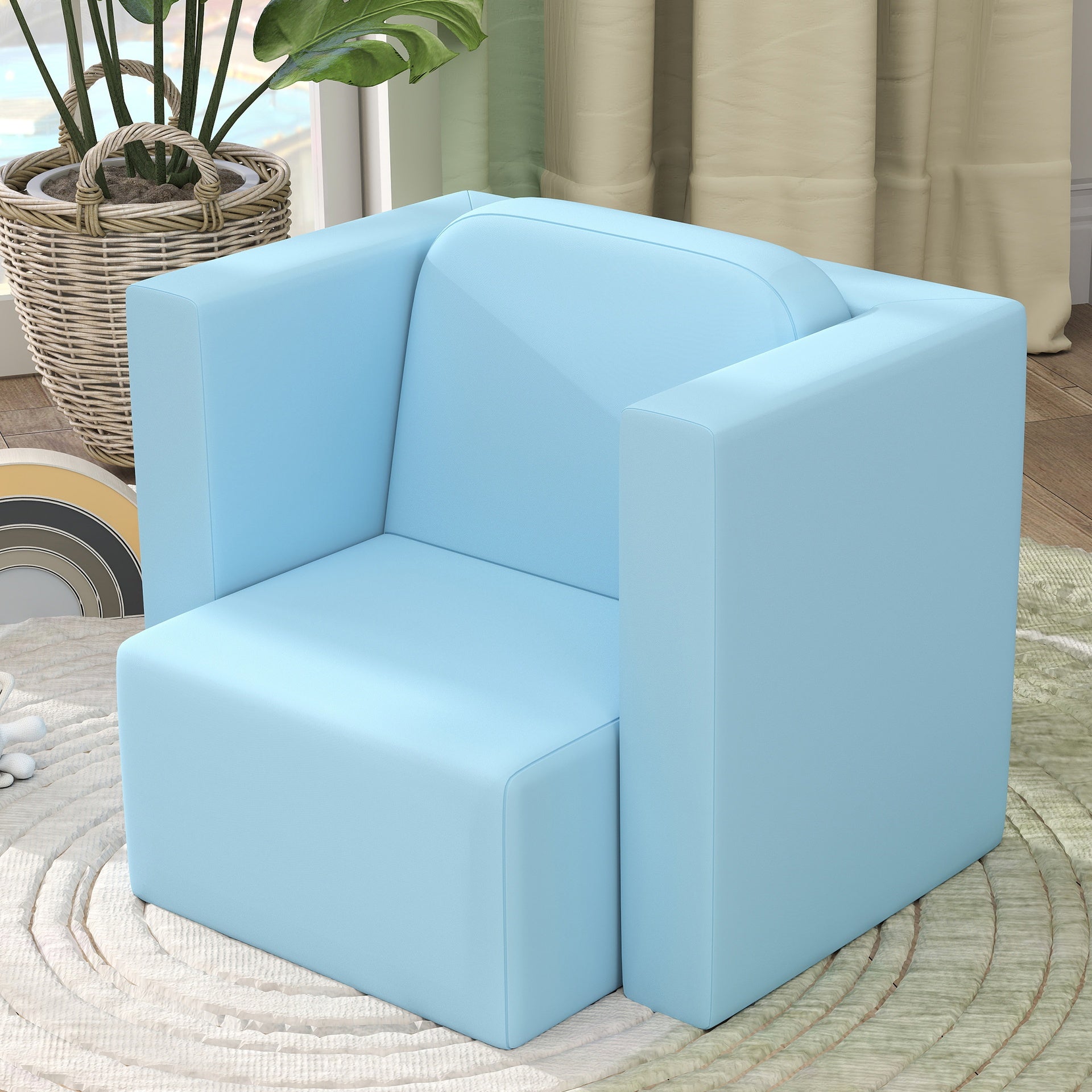 Qaba 2-in-1 Convertible Table and Chair Set for Boys Girls for Boys Girls, Light Blue