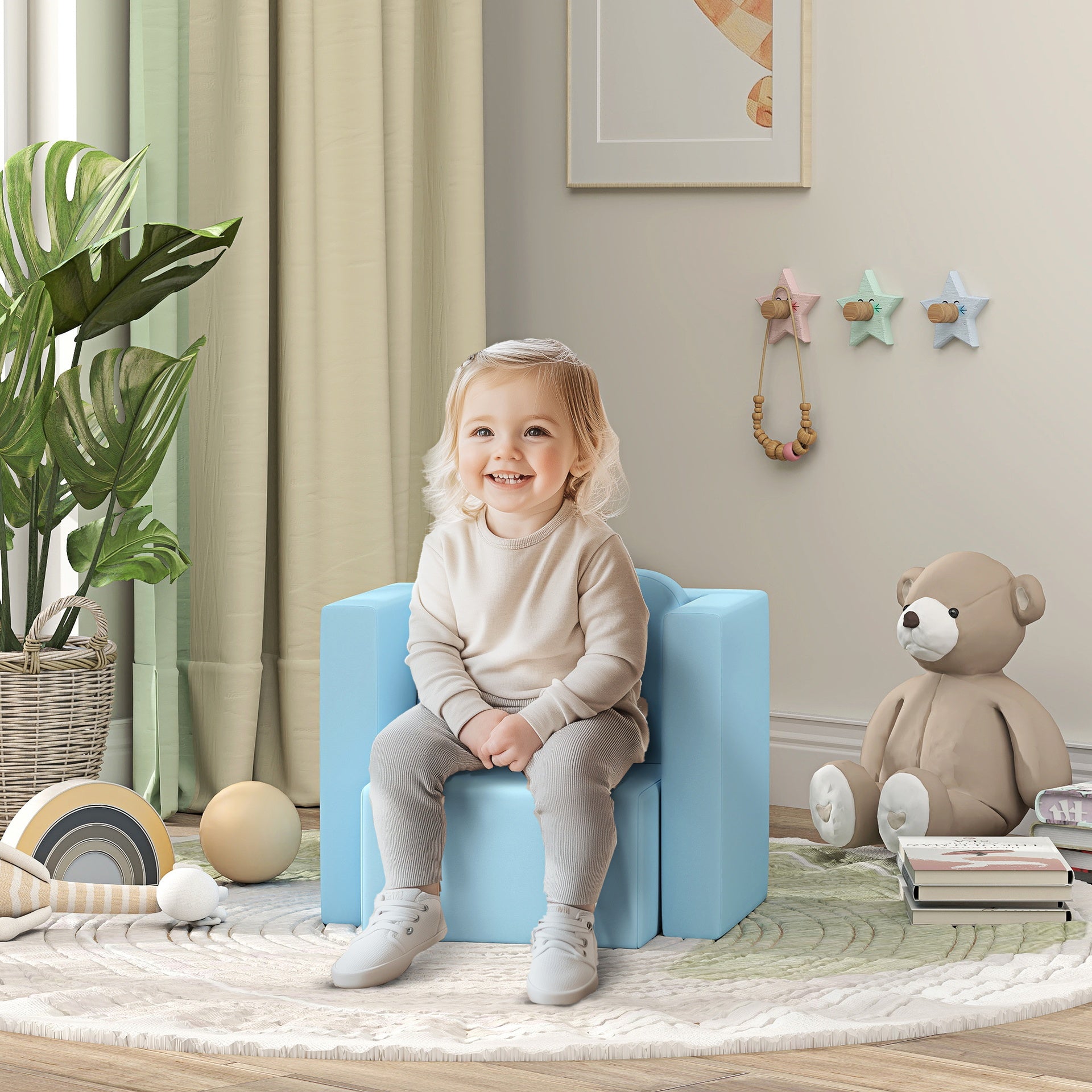 Qaba 2-in-1 Convertible Table and Chair Set for Boys Girls for Boys Girls, Light Blue