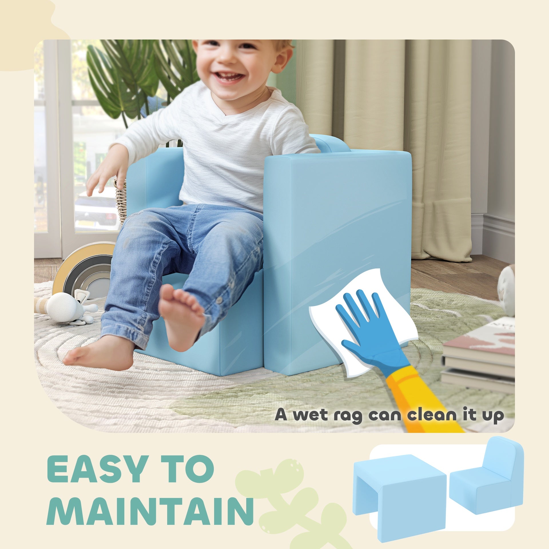 Qaba 2-in-1 Convertible Table and Chair Set for Boys Girls for Boys Girls, Light Blue
