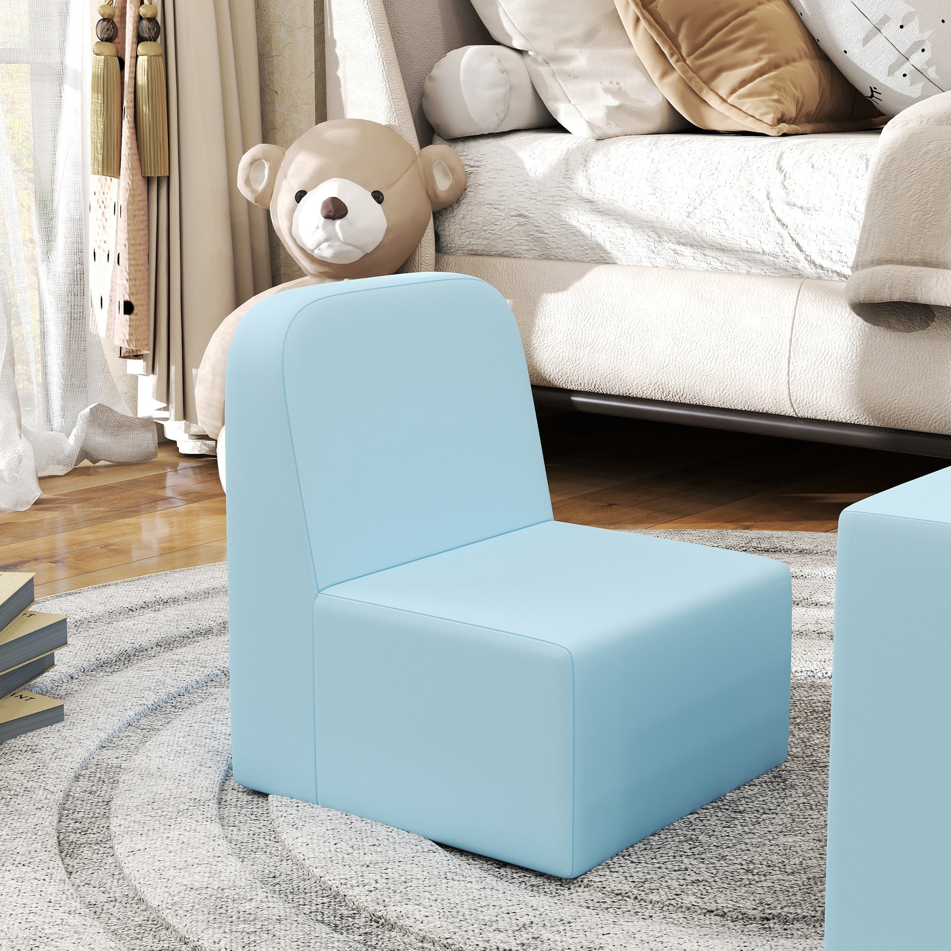 Qaba 2-in-1 Convertible Table and Chair Set for Boys Girls for Boys Girls, Light Blue