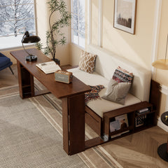 Queen Size Daybed with Removable Desk, Storage Drawers & Hydraulic Side Table, Espresso