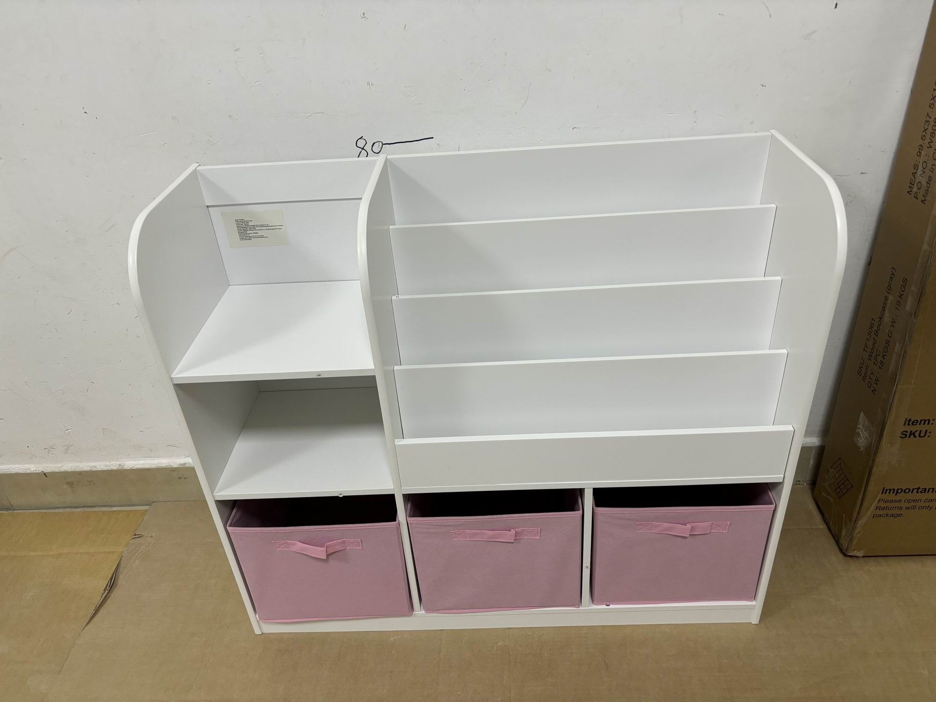 Kids Bookcase and Bookshelf, Multifunctional Bookcase with 3 Collapsible Fabric Drawers, Bookcase Display Stand, Toy Storage Organizer for Bedroom, Playroom, Hallway (White/Pink)