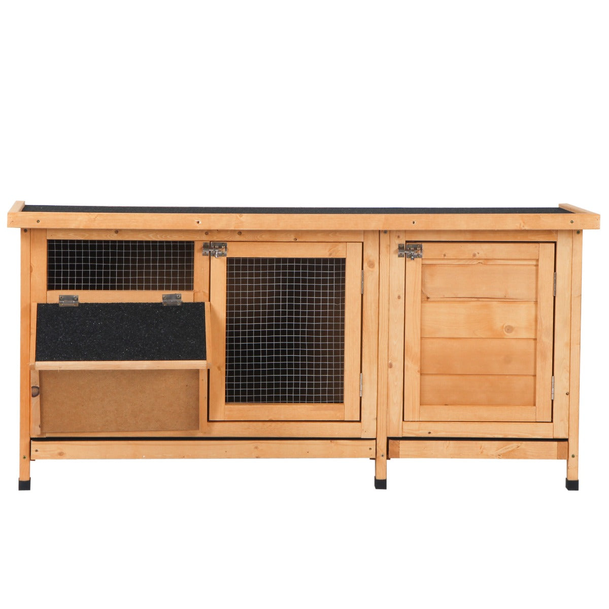 PawHut Large Bunny Hutch, Rabbit Cage with 2 Outside Areas and 1 Main House for Small Animals, Yellow
