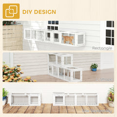 PawHut Wooden 98" Cat Tunnel for Outdoor with Combinable Design, 8 Doors, White