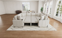108.7" Sectional Sofa Convertible Pull-out Sofa Bed U-shaped Sofa for Living Room, Beige