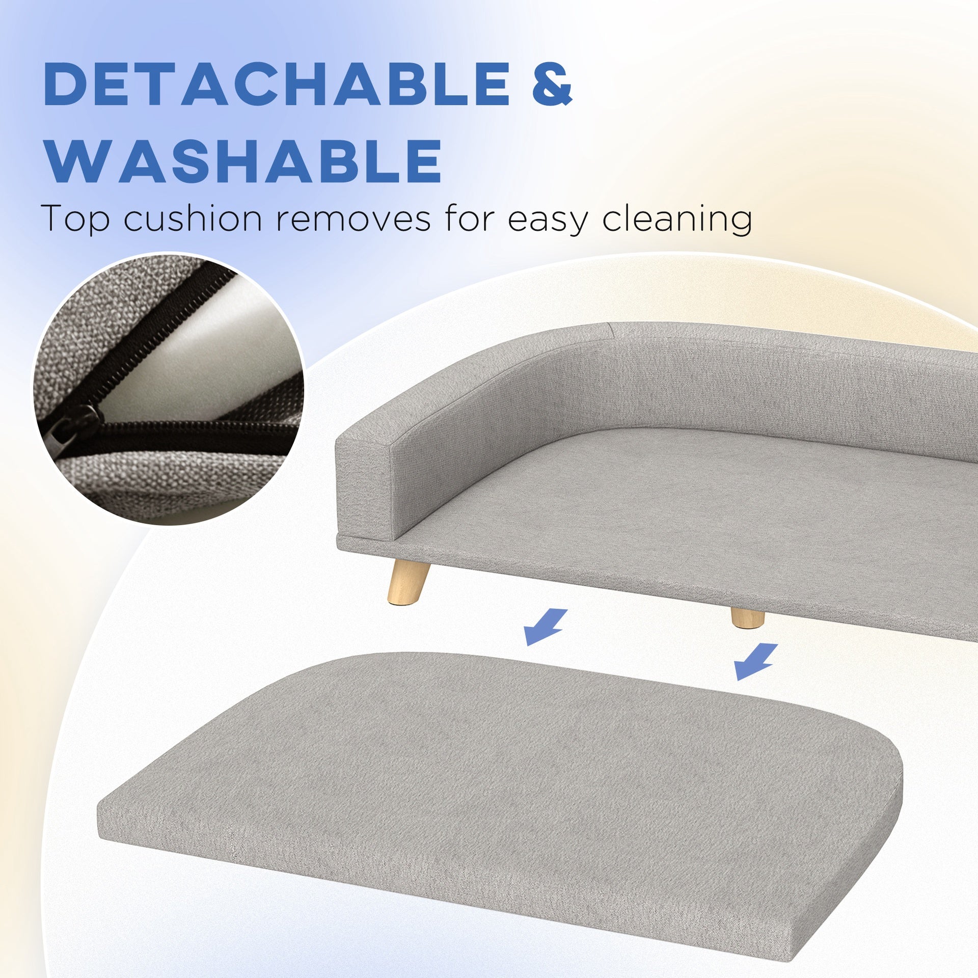 PawHut Dog Sofa Couch Bed with Washable Cushion for Large Dogs, Cats, Gray