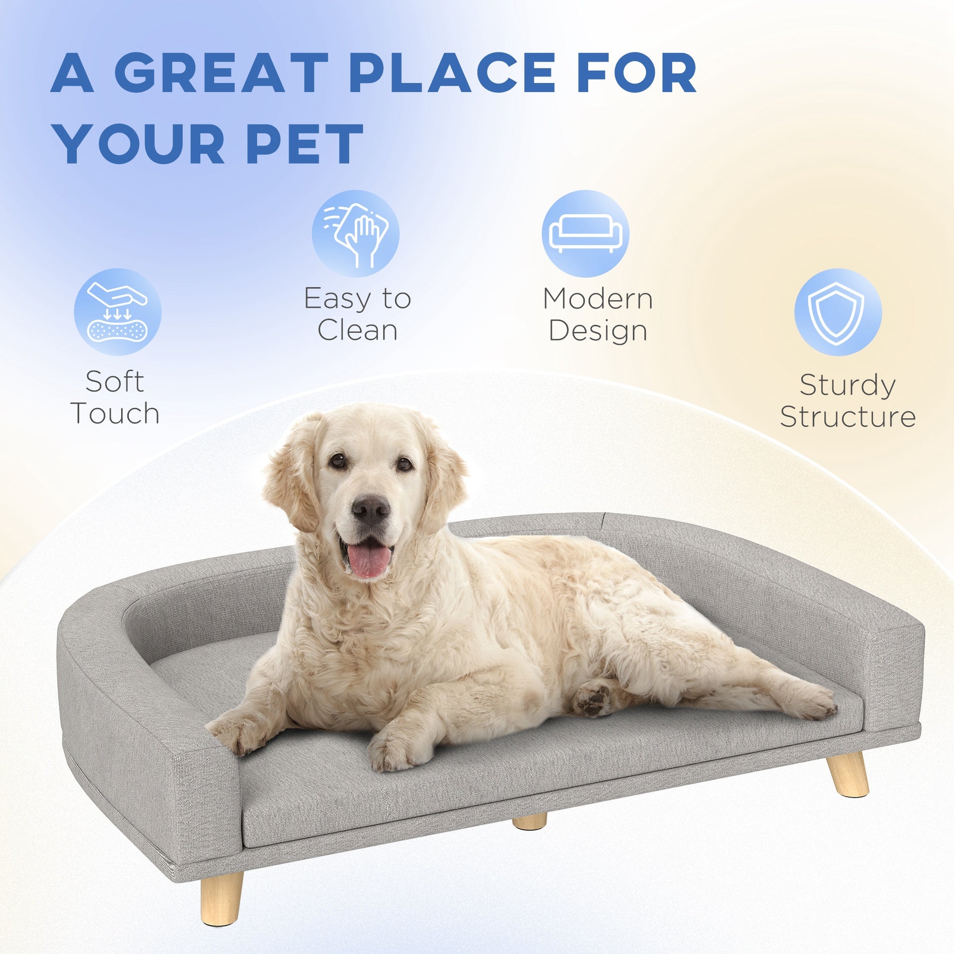 PawHut Dog Sofa Couch Bed with Washable Cushion for Large Dogs, Cats, Gray