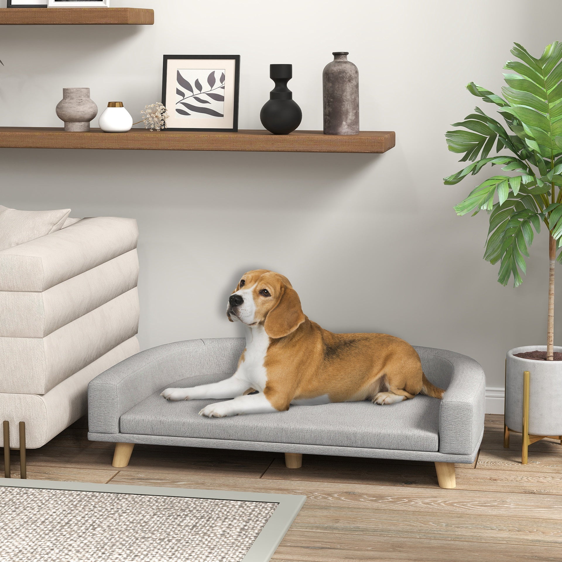 PawHut Dog Sofa Couch Bed with Washable Cushion for Large Dogs, Cats, Gray