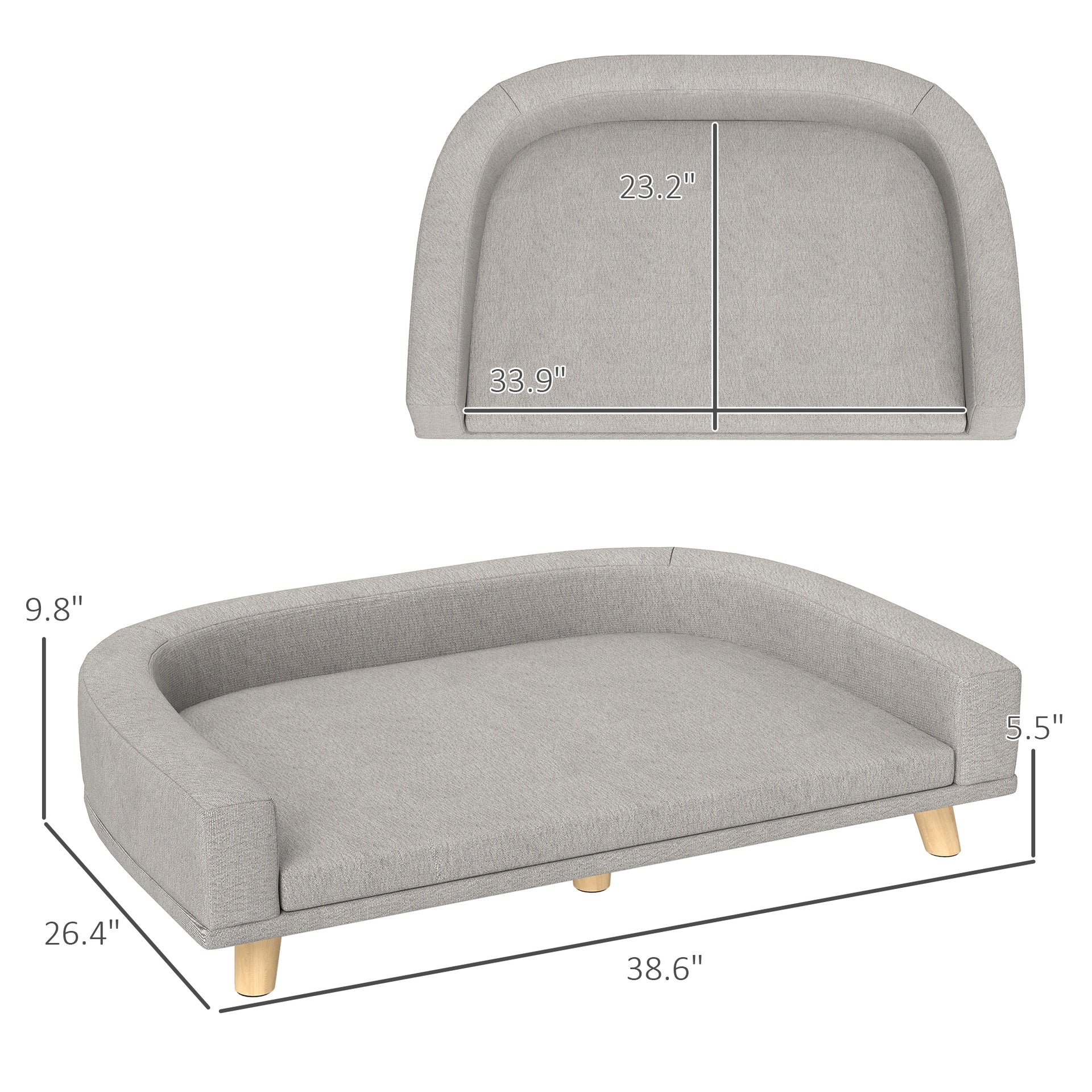 PawHut Dog Sofa Couch Bed with Washable Cushion for Large Dogs, Cats, Gray