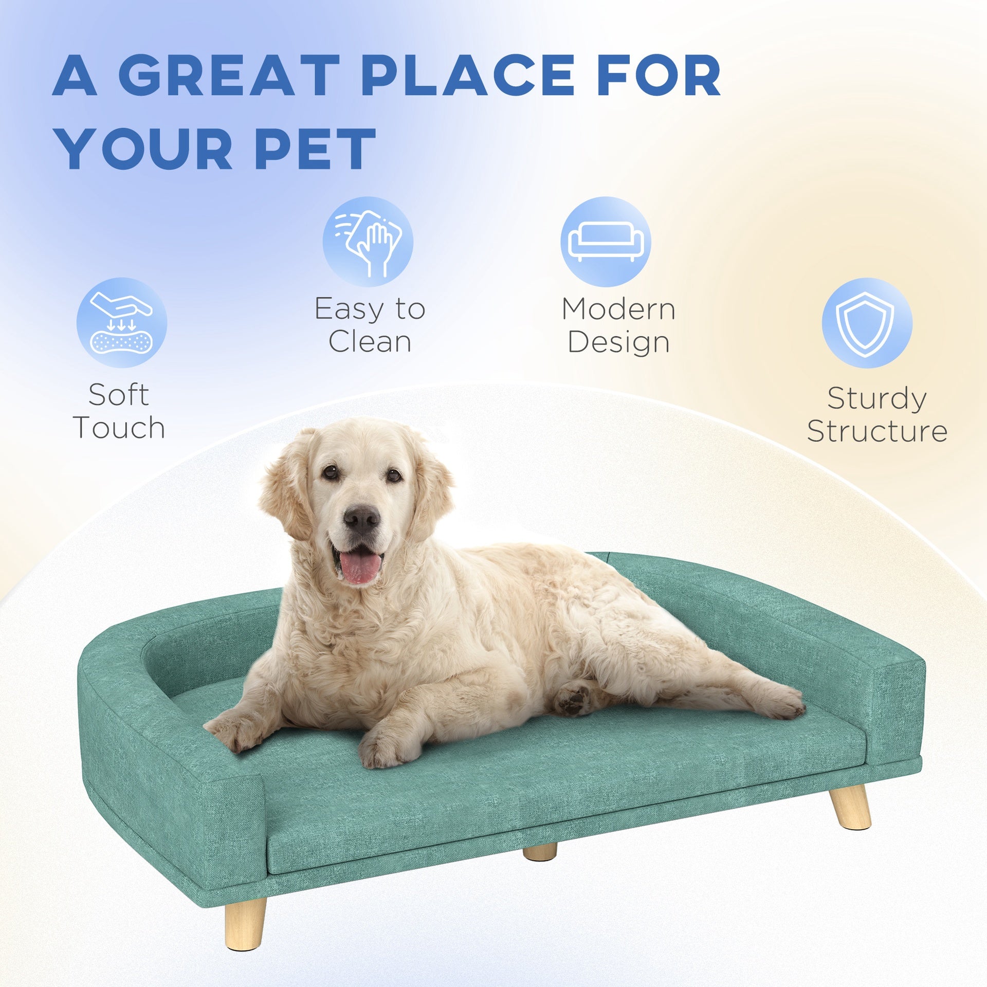 PawHut Dog Sofa Couch Bed with Washable Cushion for Large Dogs, Cats, Green