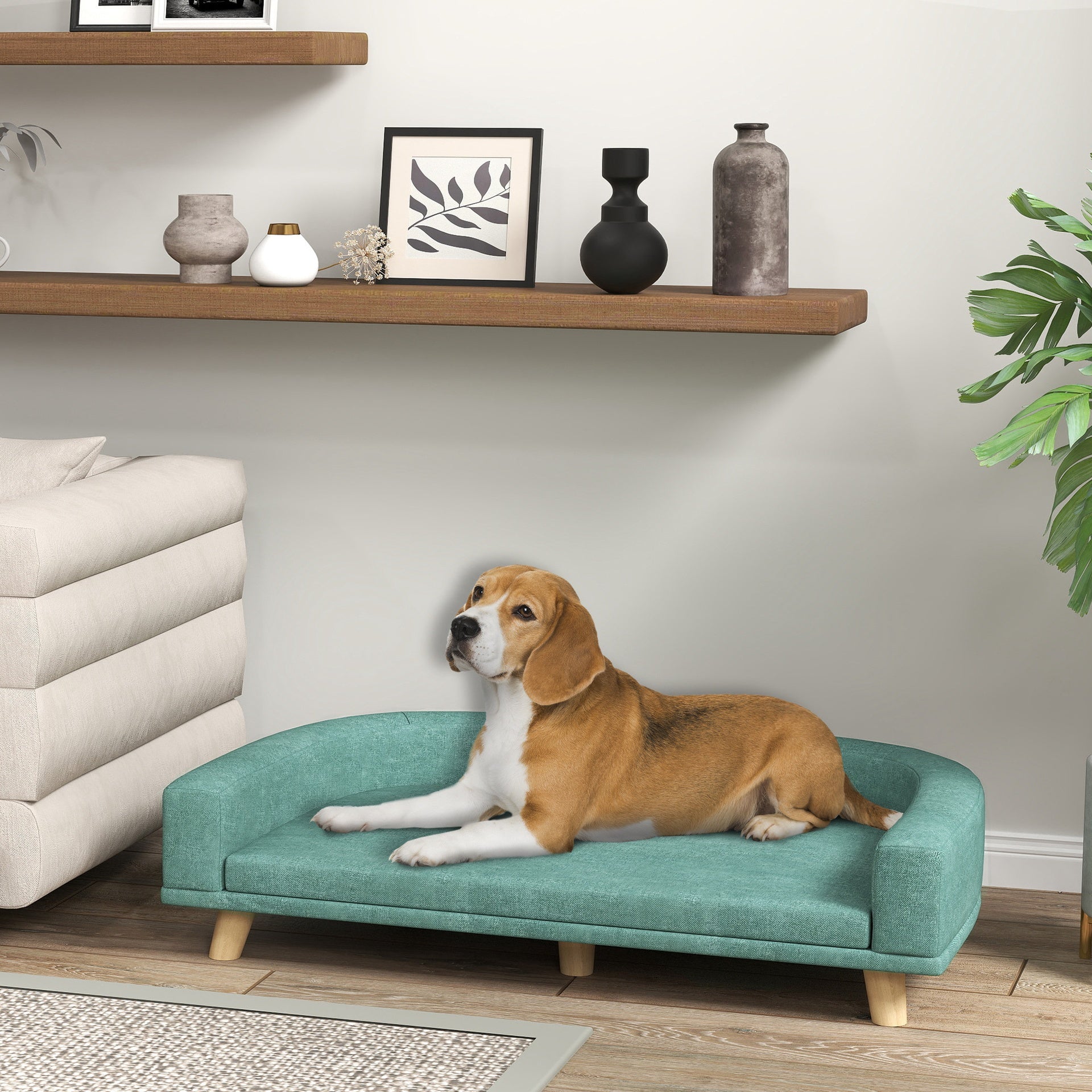 PawHut Dog Sofa Couch Bed with Washable Cushion for Large Dogs, Cats, Green