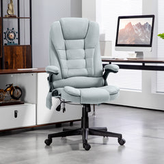 Vinsetto 6 Point Vibrating Massage Office Chair with Heat, Linen High Back Massage Desk Chair with Reclining Backrest, Light Gray