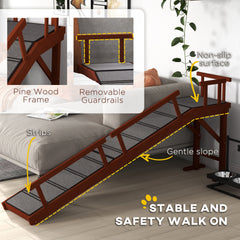 PawHut Wooden Dog Ramp with Removable Guardrails, Non-Slip Surface, 73" Long, Brown