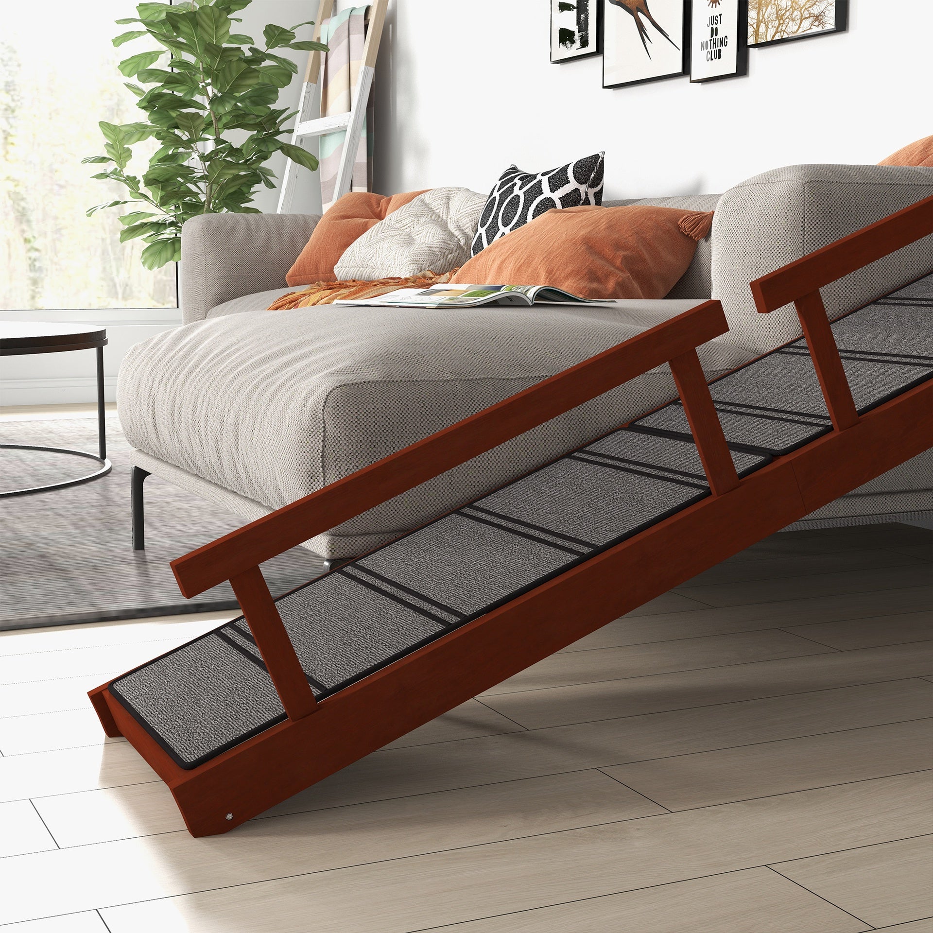 PawHut Wooden Dog Ramp with Removable Guardrails, Non-Slip Surface, 73" Long, Brown