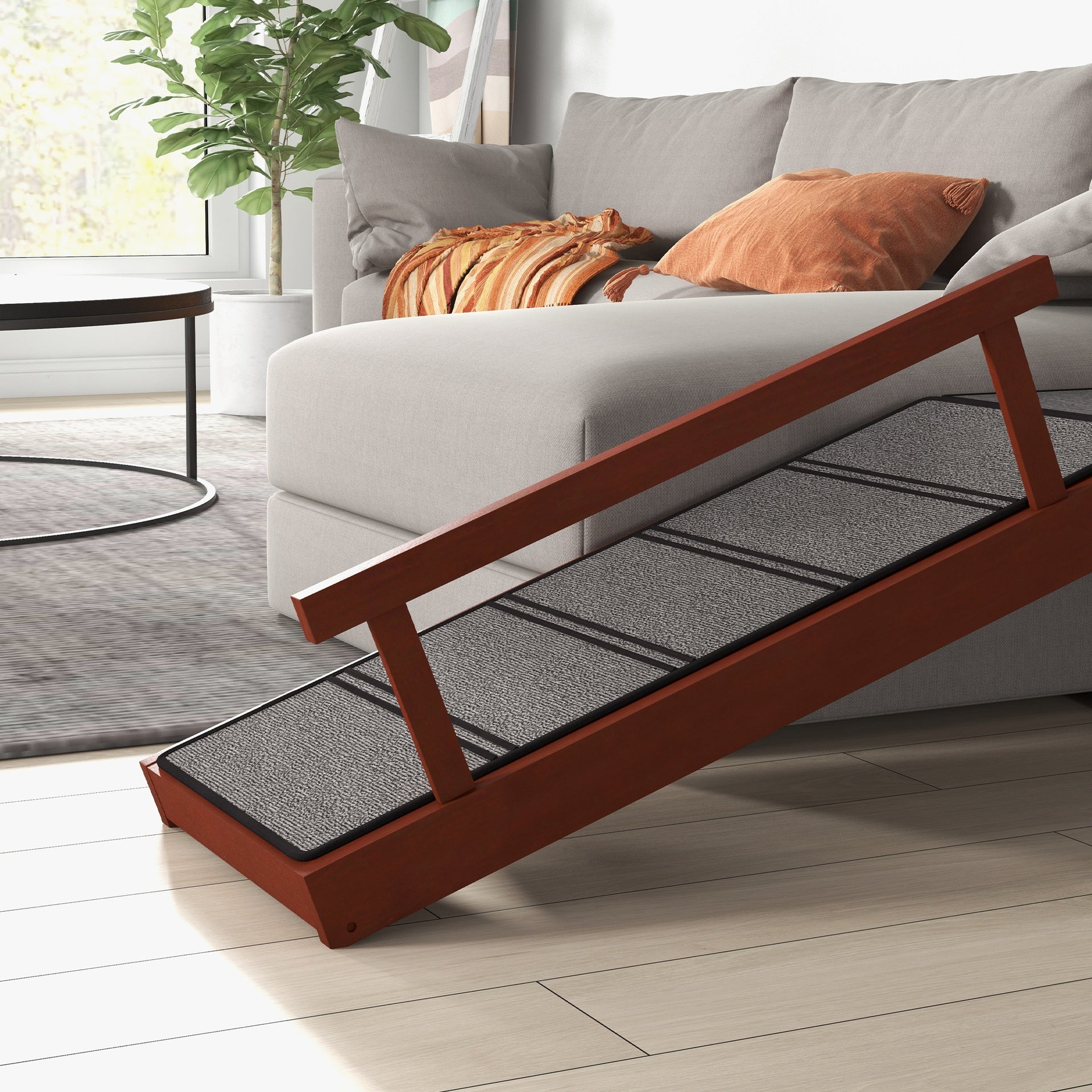 PawHut Wooden Dog Ramp with Removable Guardrails, Non-Slip Surface, 49" Long, Brown