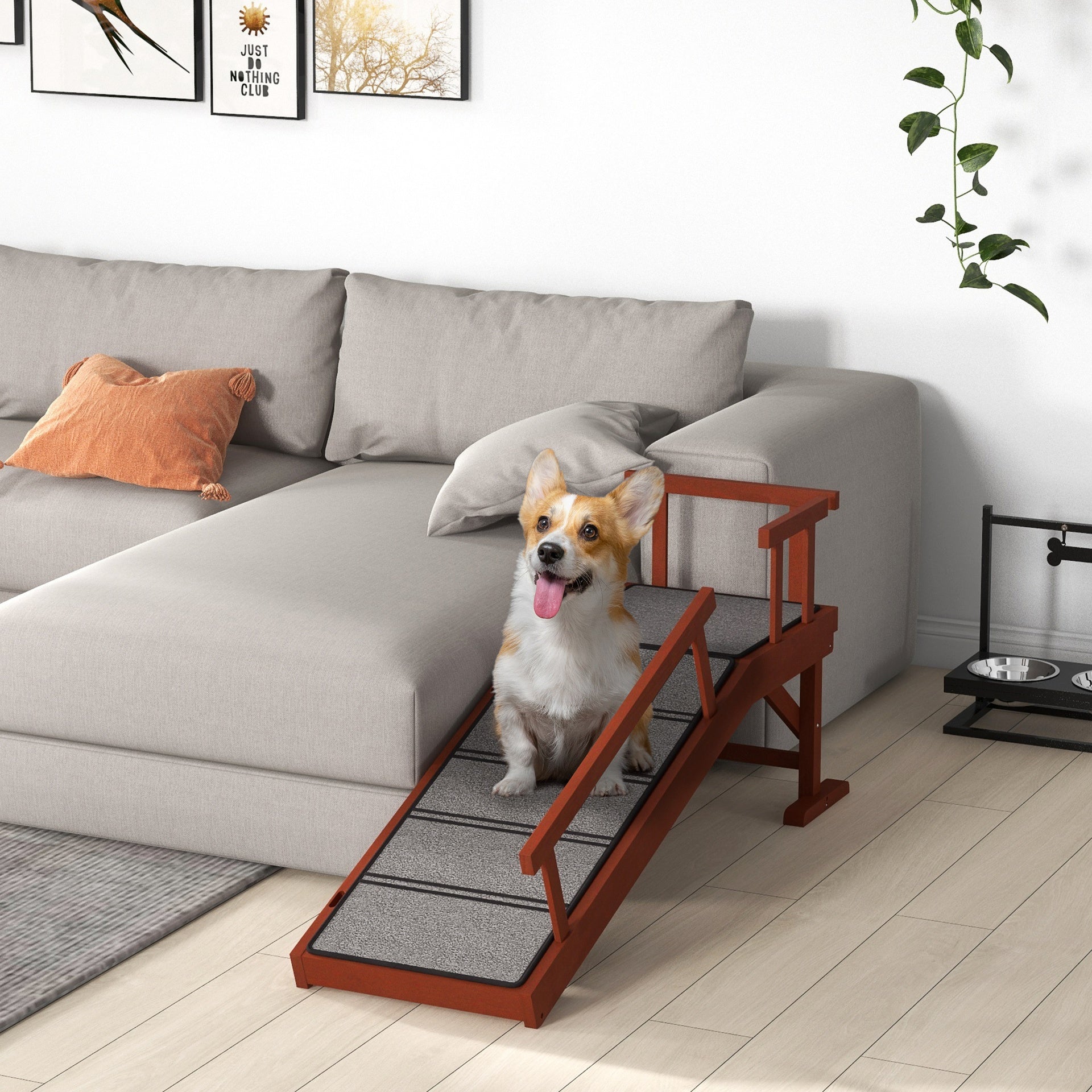 PawHut Wooden Dog Ramp with Removable Guardrails, Non-Slip Surface, 49" Long, Brown