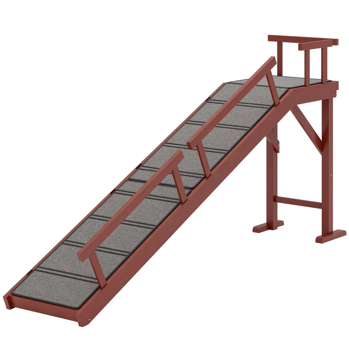 PawHut Wooden Dog Ramp with Removable Guardrails, Non-Slip Surface, 70.5" Long, Brown