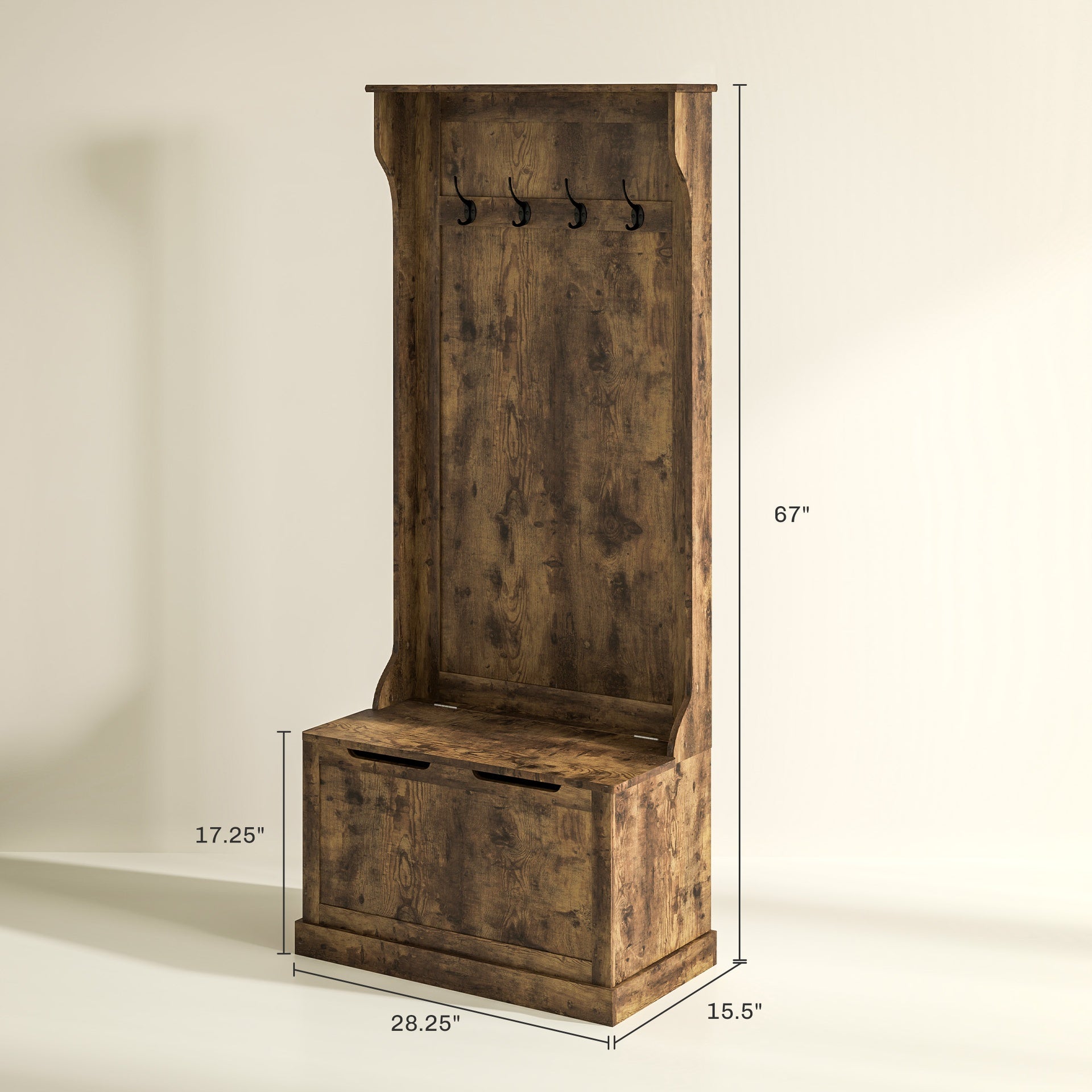 HOMCOM Hall Tree with Coat Rack, Storage, and Sitting Bench, Rustic Brown