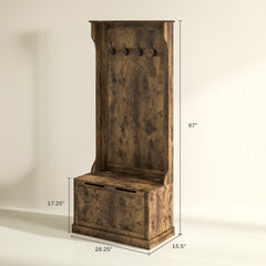 HOMCOM Hall Tree with Coat Rack, Storage, and Sitting Bench, Rustic Brown