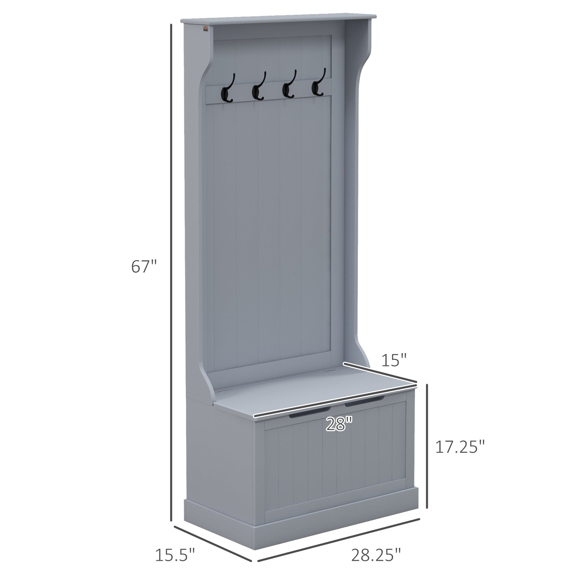 HOMCOM Entryway Hall Tree with Coat Rack and Sitting Bench, Mudroom Bench with Storage, and Hooks, Gray