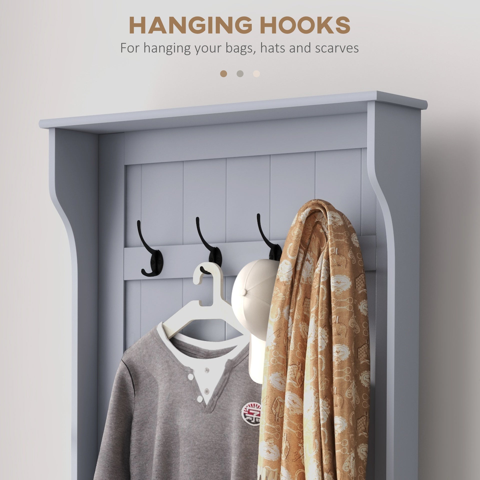 HOMCOM Entryway Hall Tree with Coat Rack and Sitting Bench, Mudroom Bench with Storage, and Hooks, Gray