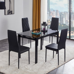 5-Piece Modern Dining Table Set, Tempered Glass Top, PU Leather Chairs (4-Pack), 1 Table 4 Chairs Set for Dining Room, Kitchen, Breakfast Nook