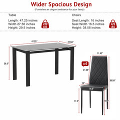 5-Piece Modern Dining Table Set, Tempered Glass Top, PU Leather Chairs (4-Pack), 1 Table 4 Chairs Set for Dining Room, Kitchen, Breakfast Nook