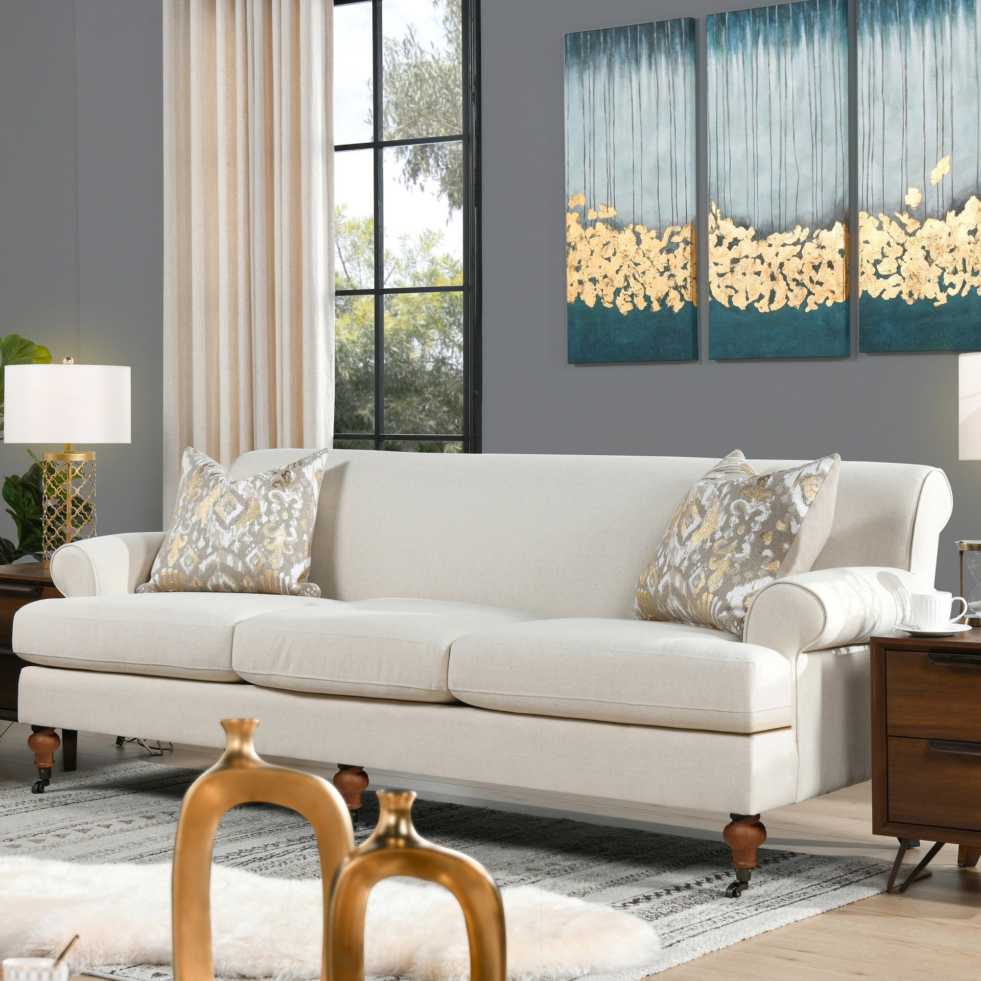 Alana Lawson Three-Cushion Tightback Sofa, Light Beige Linen
