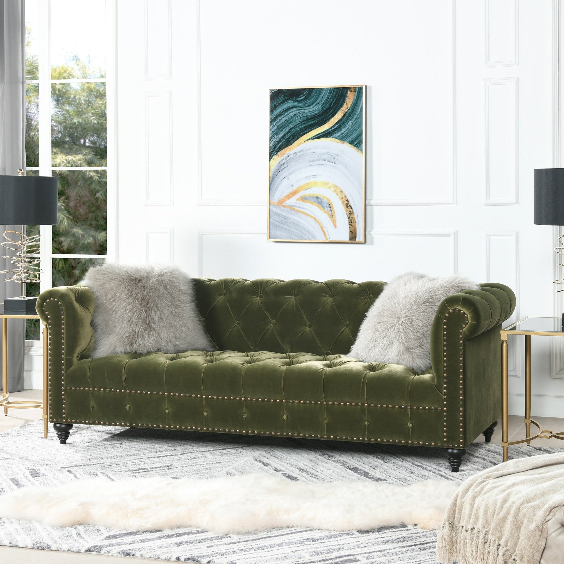 Alto 88" Tufted Chesterfield Sofa, Olive Green Performance Velvet
