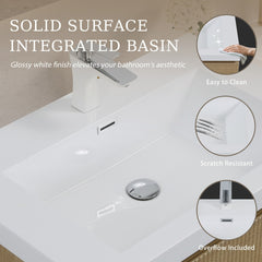 30'' Floating Bathroom Vanity with Sink Wall-Mounted Striped Bathroom Storage Cabinet with Soft-Close Drawer Glossy White Solid Surface Basin, Fully Assembled Natural Oak GF-24V16-30NOW-W1573P265195