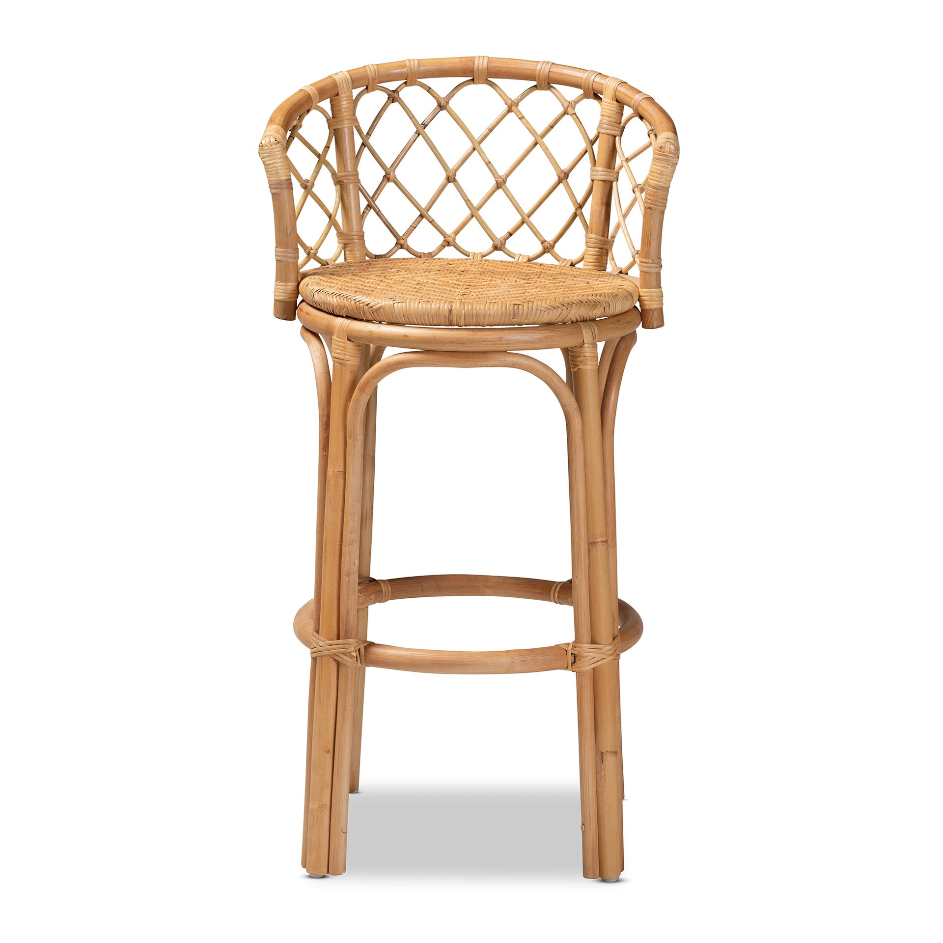 Modern Bohemian Natural Brown Rattan Bar Stool