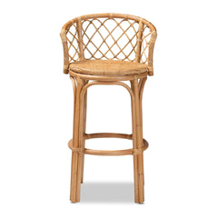 Modern Bohemian Natural Brown Rattan Bar Stool