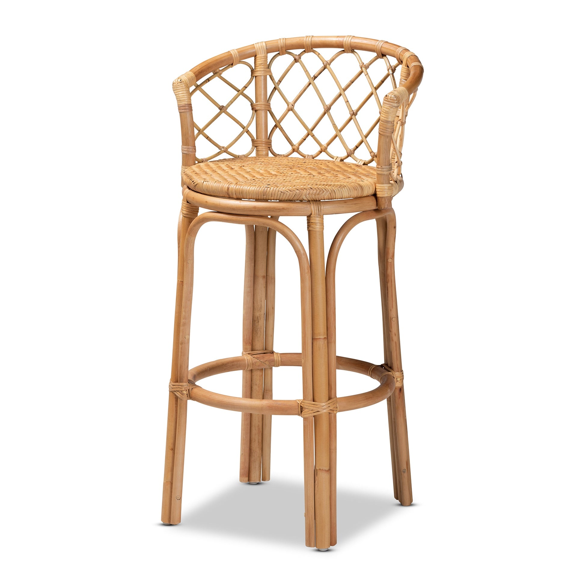 Modern Bohemian Natural Brown Rattan Bar Stool