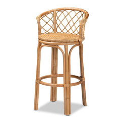 Modern Bohemian Natural Brown Rattan Bar Stool