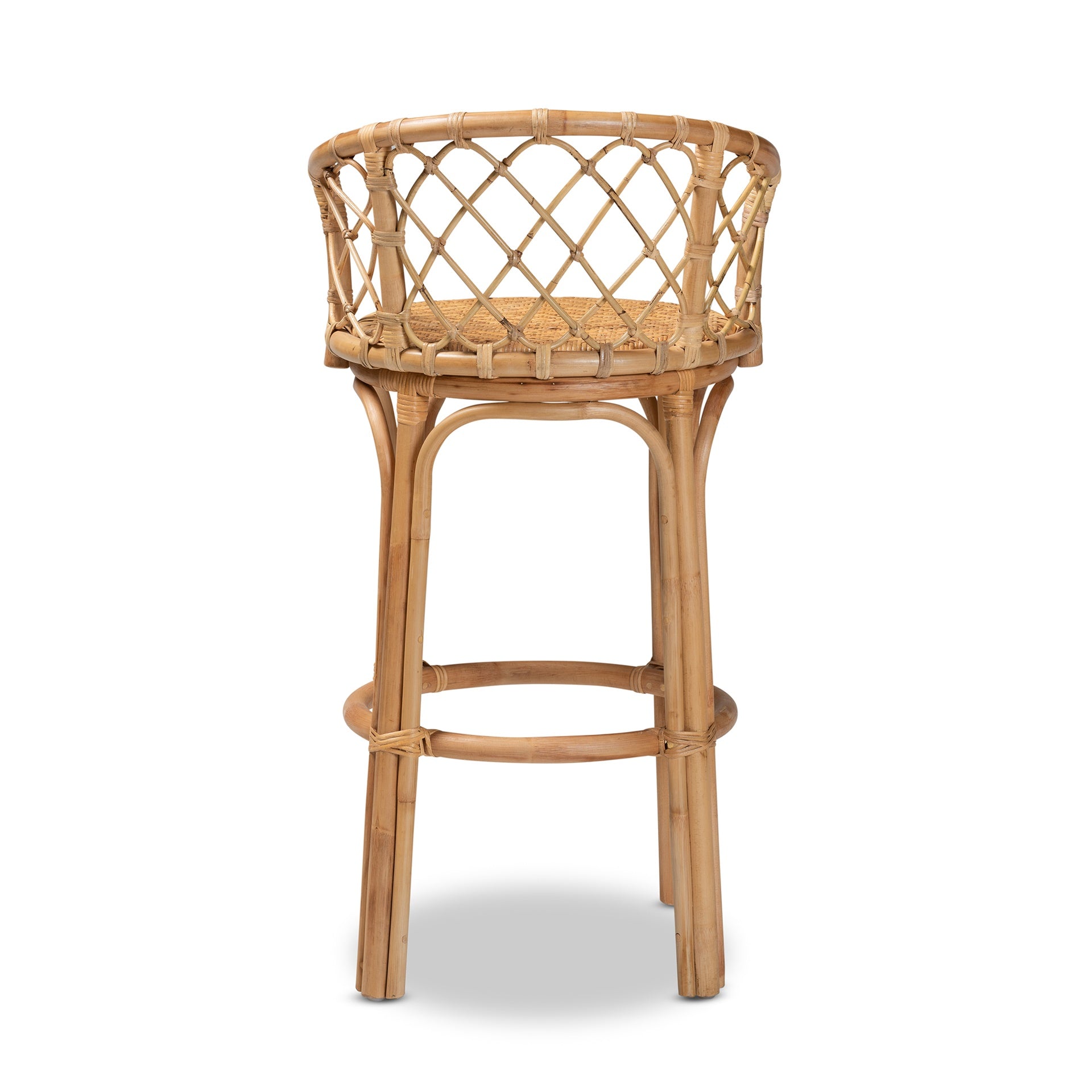 Modern Bohemian Natural Brown Rattan Bar Stool