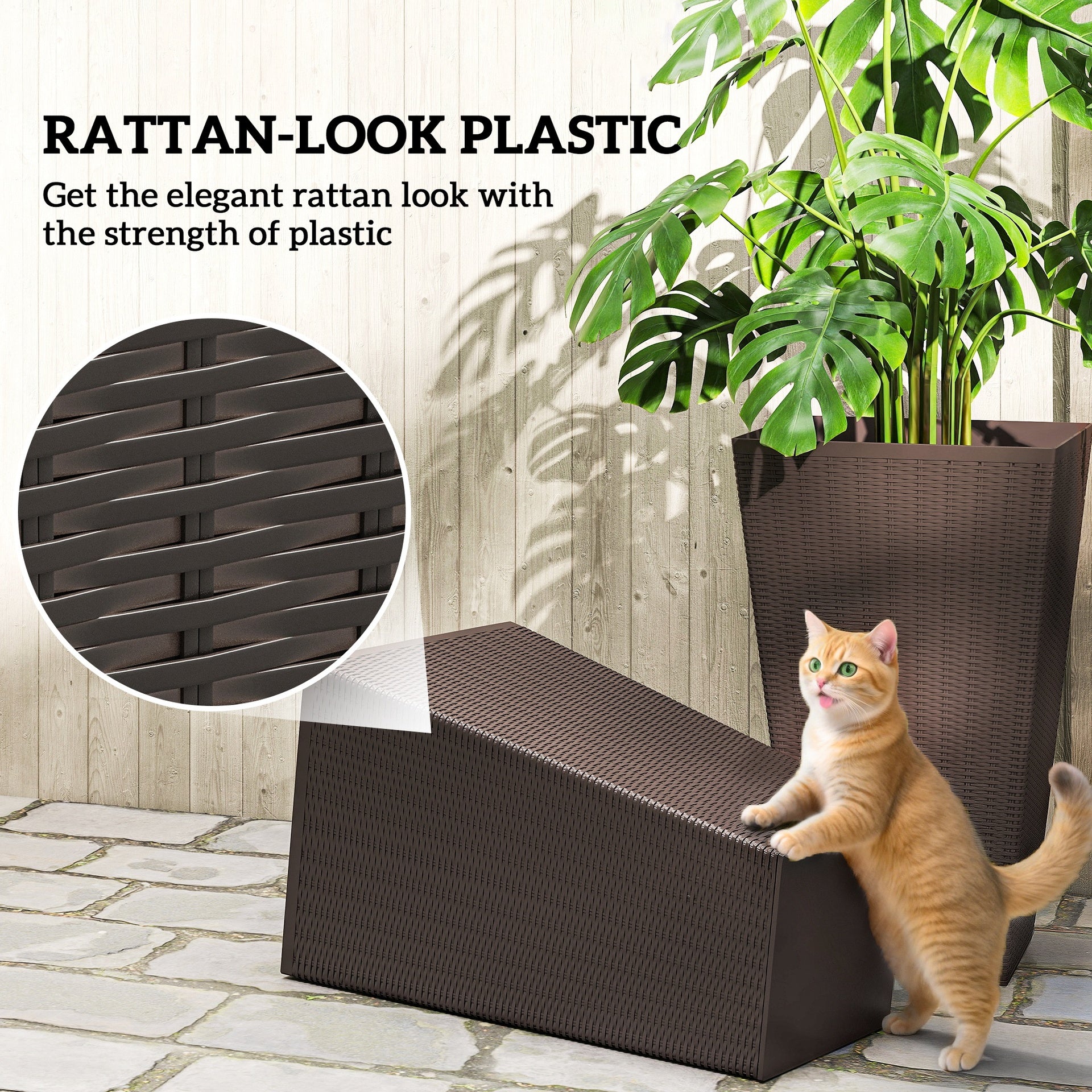 Outsunny Set of 3 Tall Planters with Drainage Hole, 24" Outdoor Flower Plant Pots, Indoor Planters for Porch, Front Door, Entryway, Patio and Deck, Brown